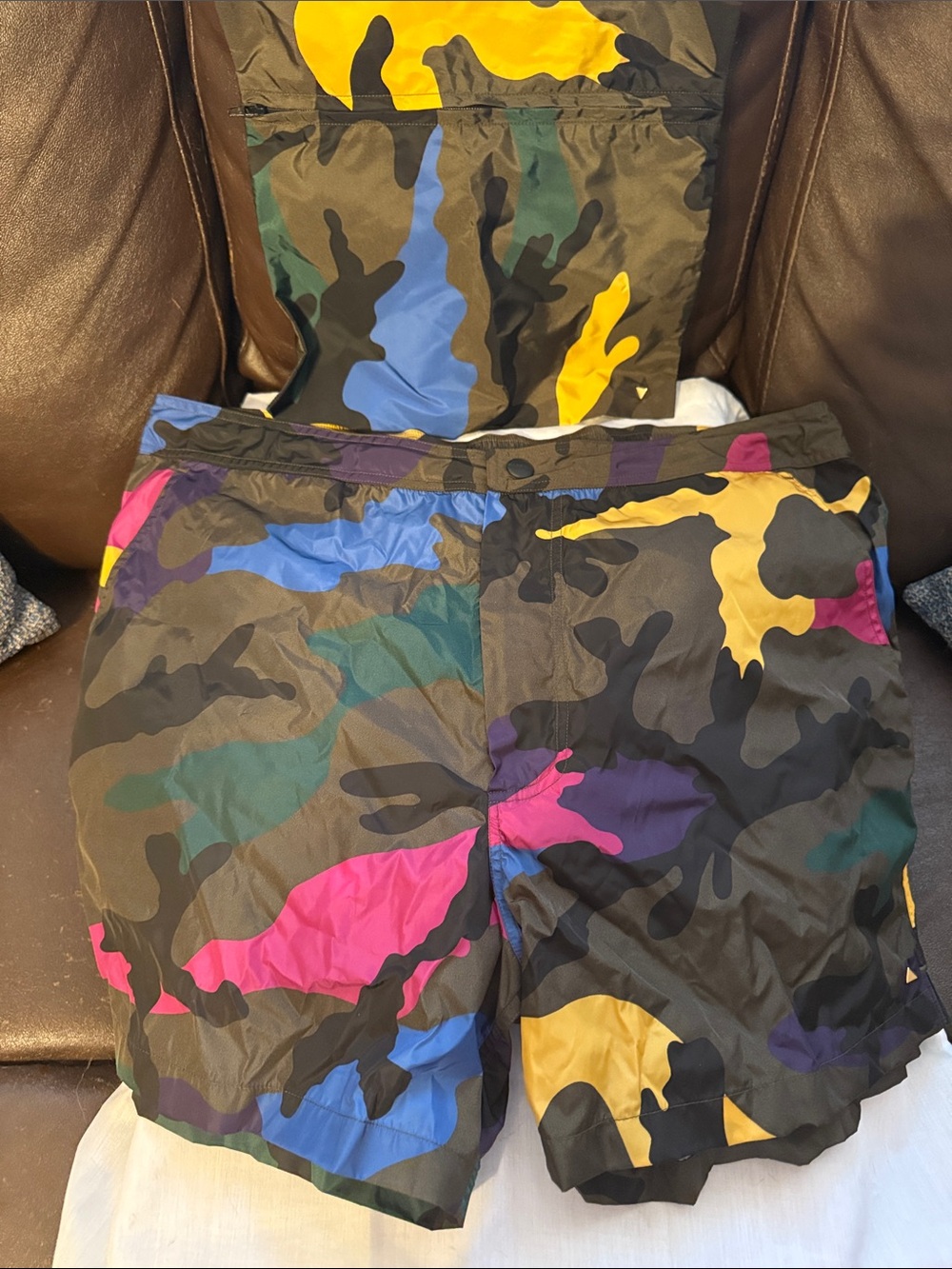 Valentino Black and Brown Mixed-Material Shorts